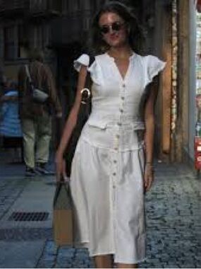Brand New with tags- White Denim dress with gold buttons.